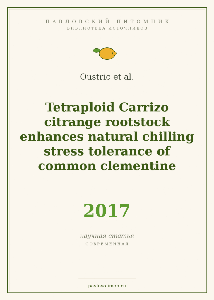 Oustric et al. «Tetraploid Carrizo citrange rootstock enhances natural chilling stress tolerance of common clementine» (