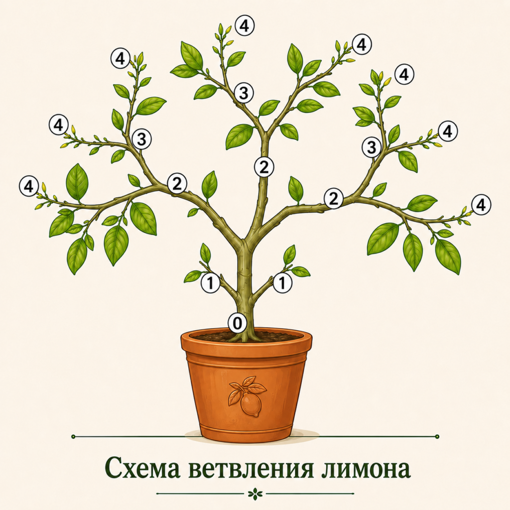 Густота и разветвлённость кроны обеспечат цветение и качественное плодоношение комнатного лимона