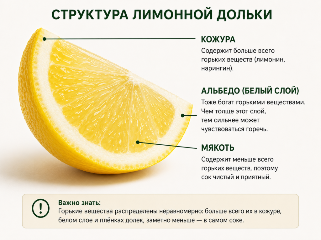 Карта мест накопления горьких веществ в лимоне