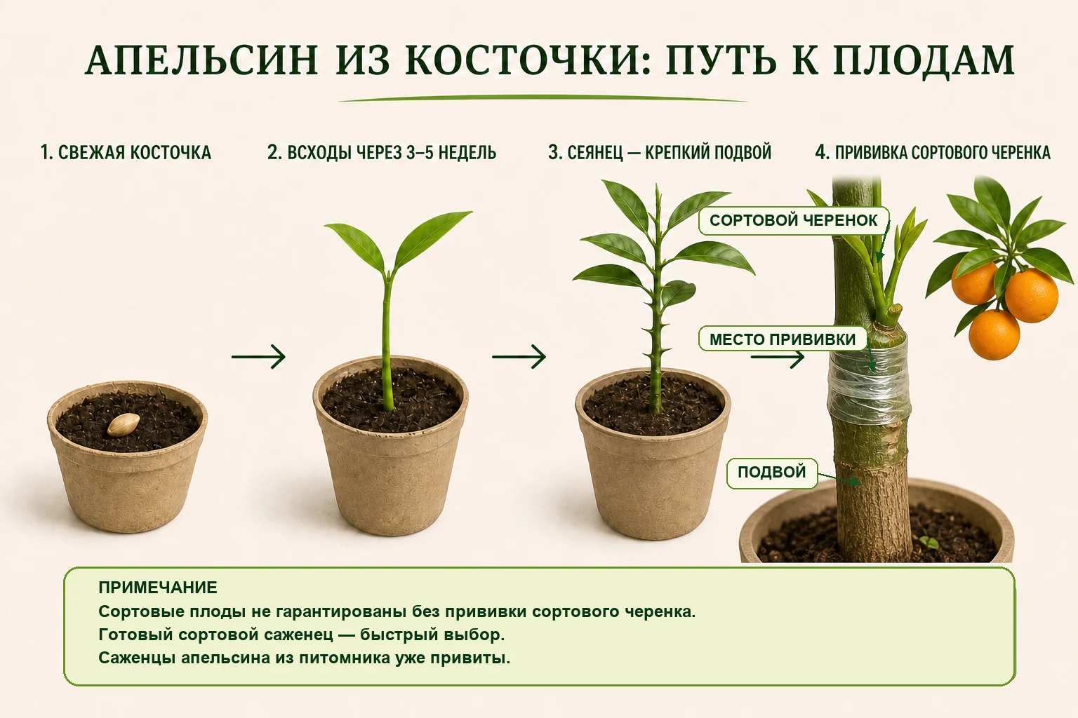 Как вырастить апельсин из косточки: всходы, подвой, прививка сортового черенка и готовый привитый саженец