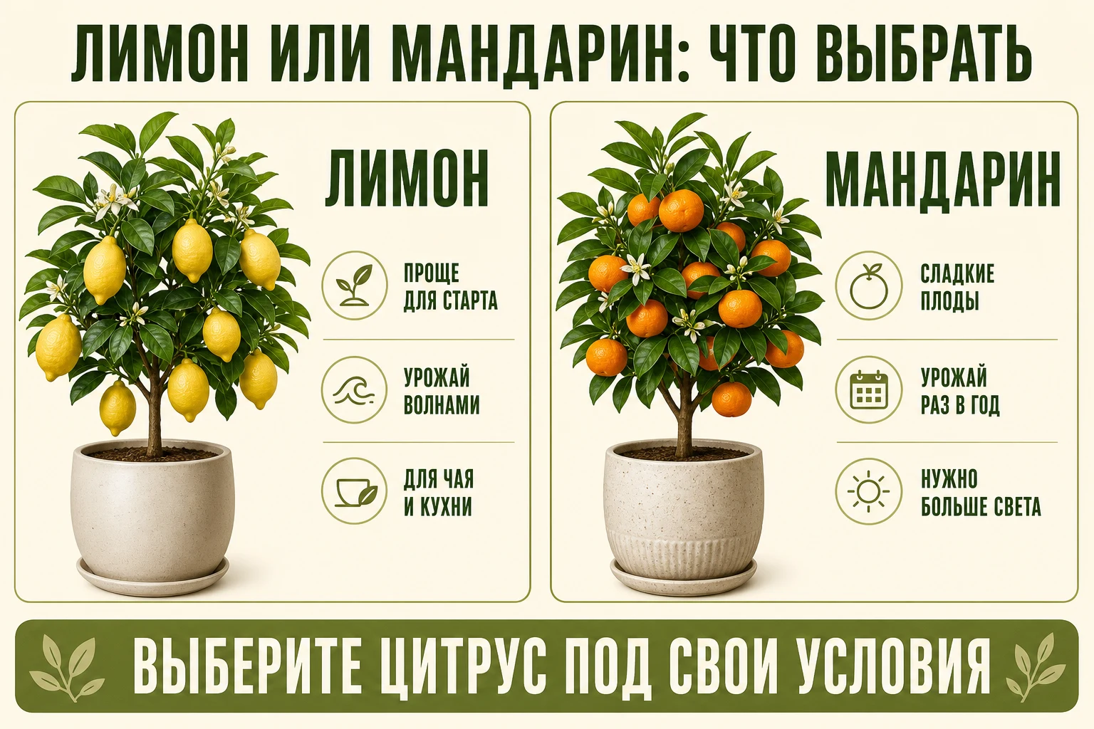 Сравнение лимона и мандарина для первого комнатного выращивания