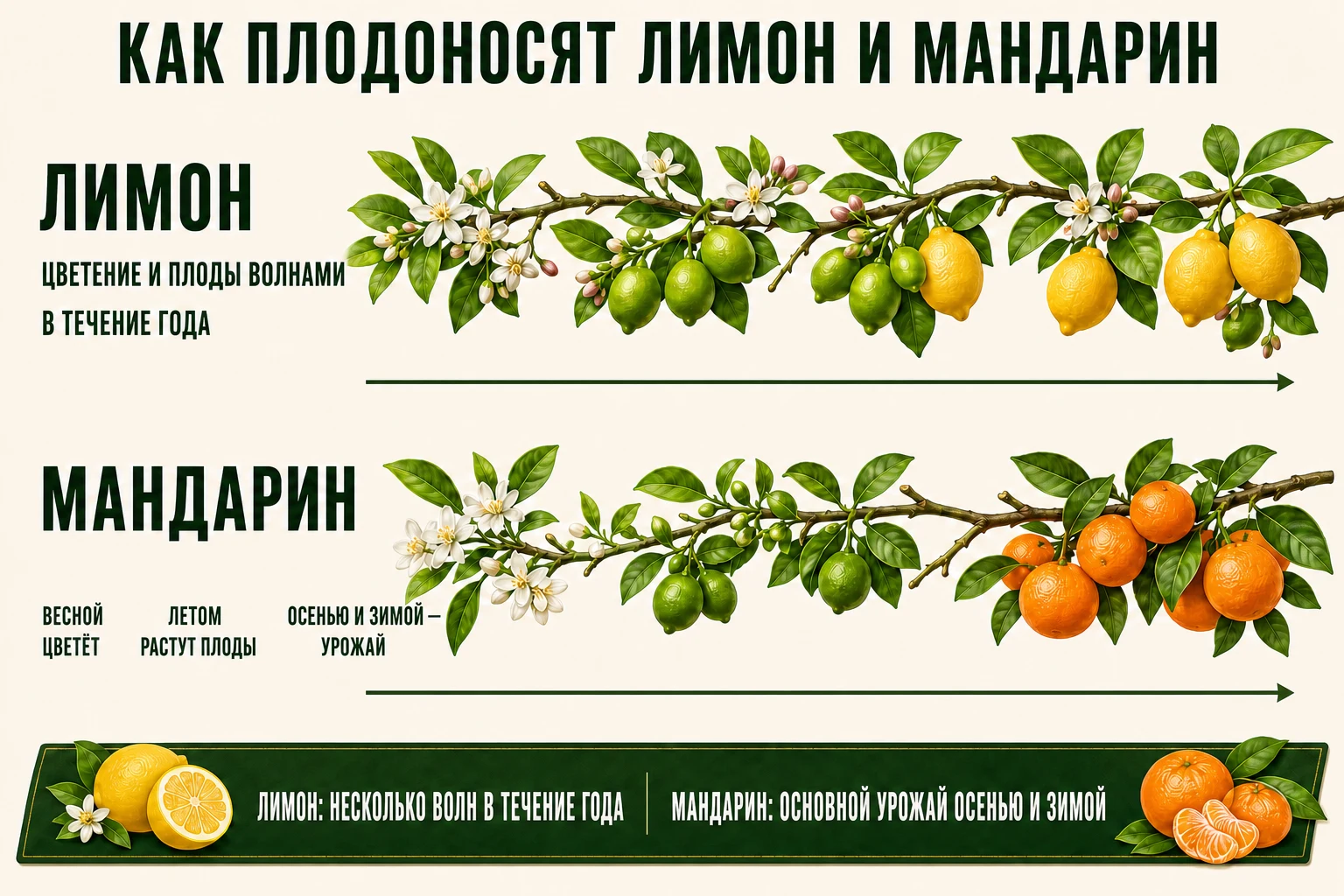 Как цветут и плодоносят комнатные лимон и мандарин в течение года