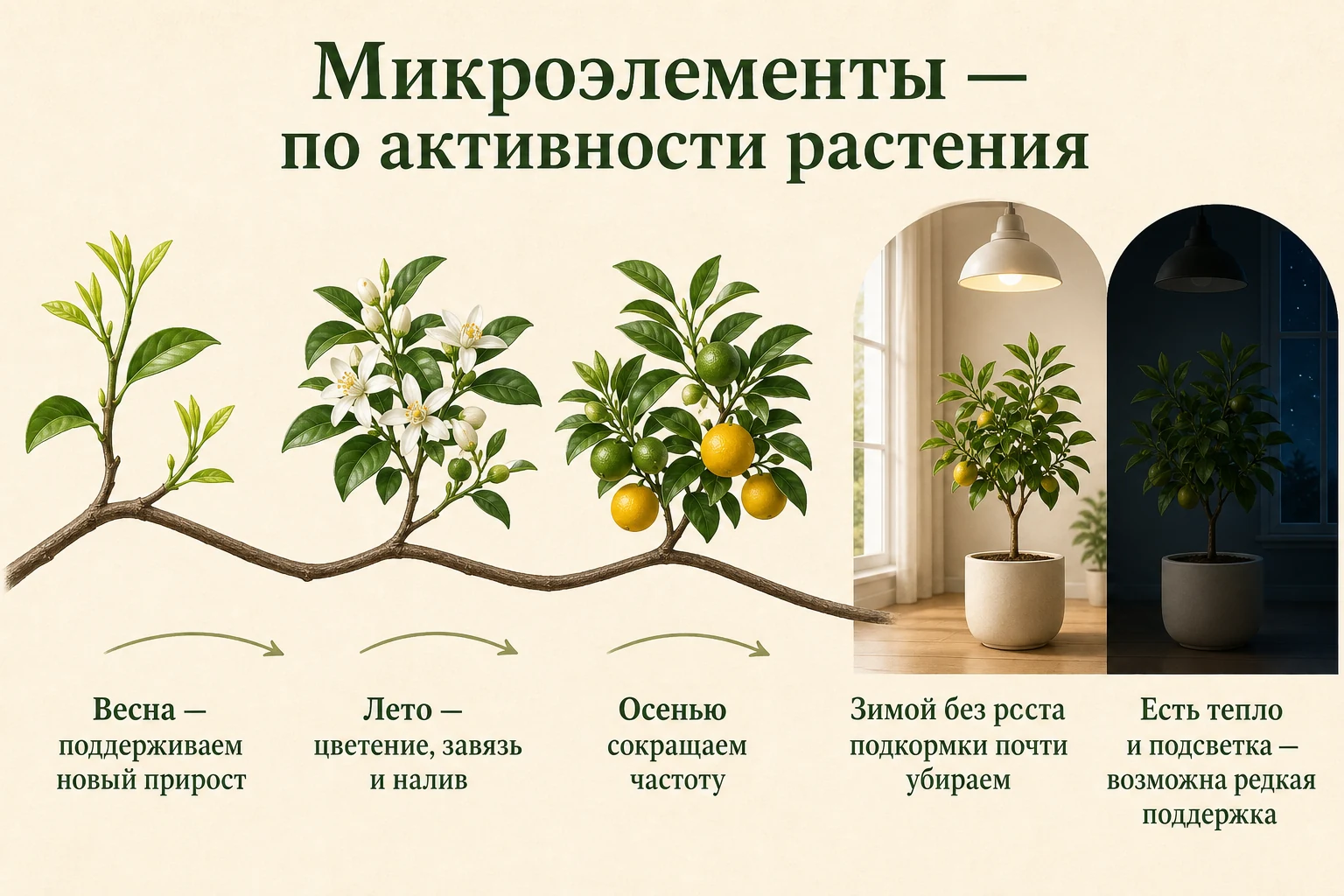 Сезонная схема применения: наглядная схема для комнатных цитрусов