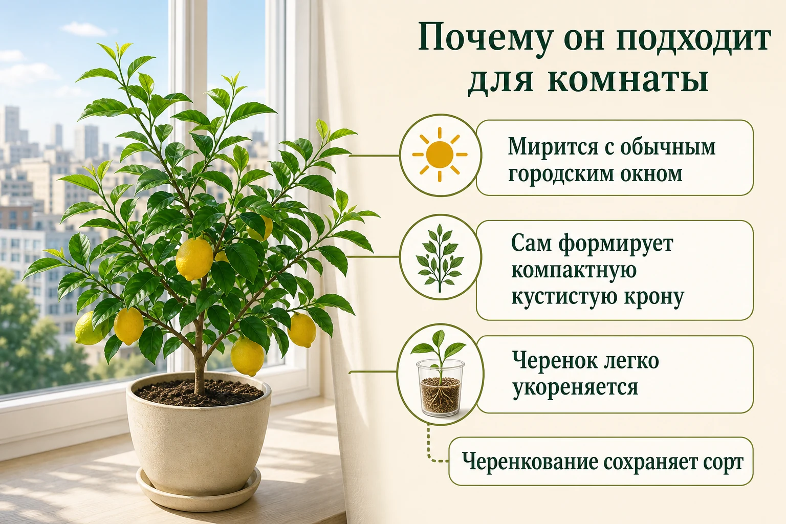 Павловский лимон у городского окна: теневыносливость, компактная кустистая крона и черенкование с сохранением сорта.