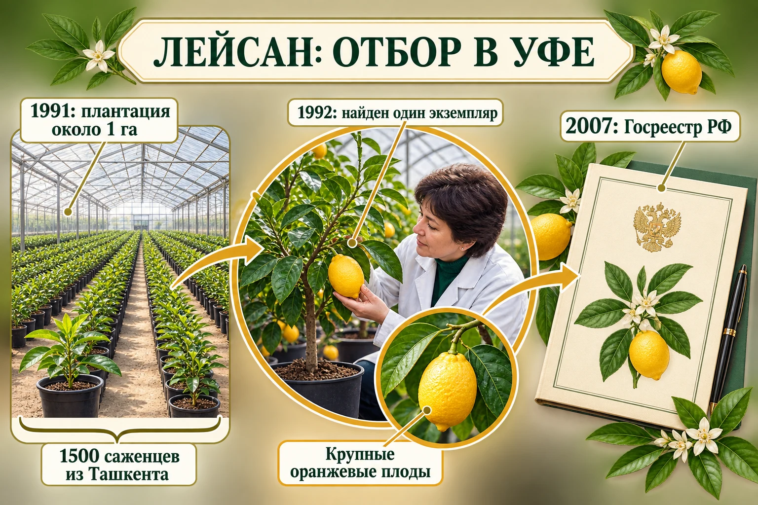 Архивная цепочка отбора Лейсана: уфимская плантация, один экземпляр 1992 года и Госреестр 2007 года.