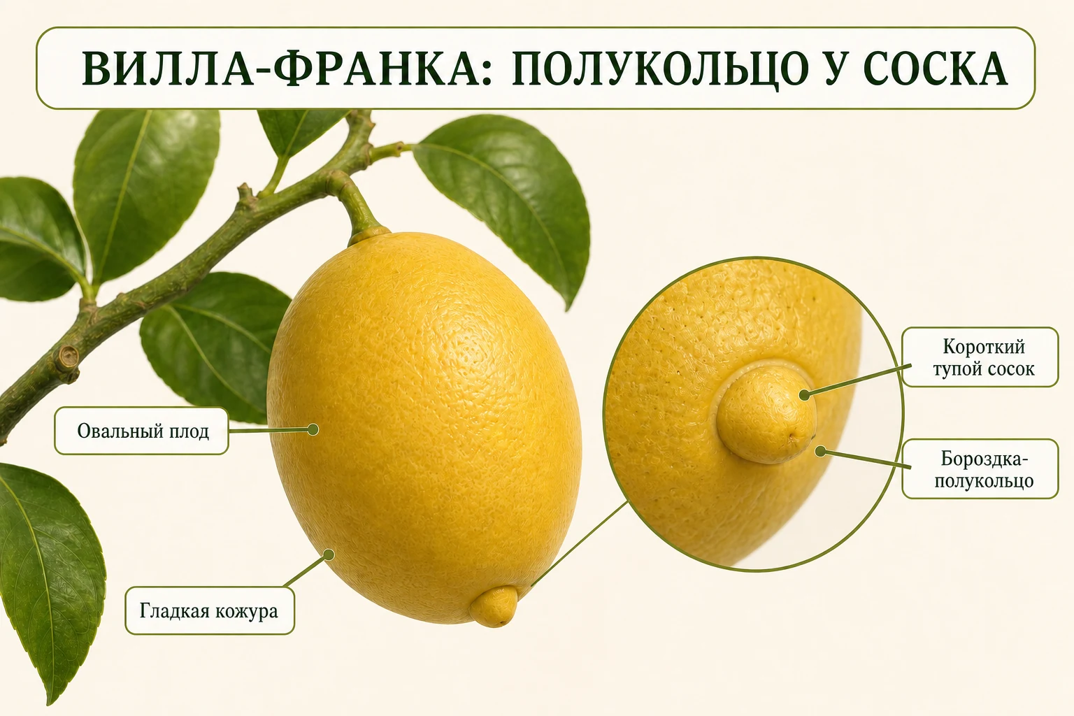 Прикреплённый овальный плод Вилла-Франки и макро короткого соска с бороздкой-полукольцом.