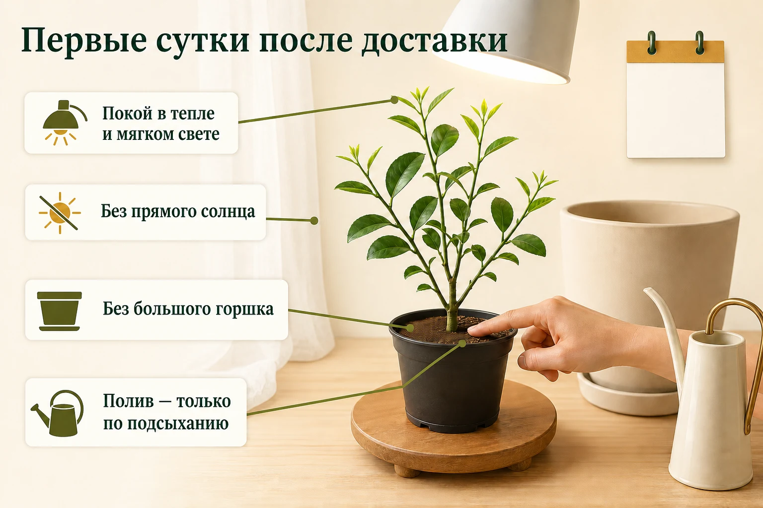 После доставки лаймкват оставляют на сутки в тепле и мягком свете, без большого горшка и лишнего полива.