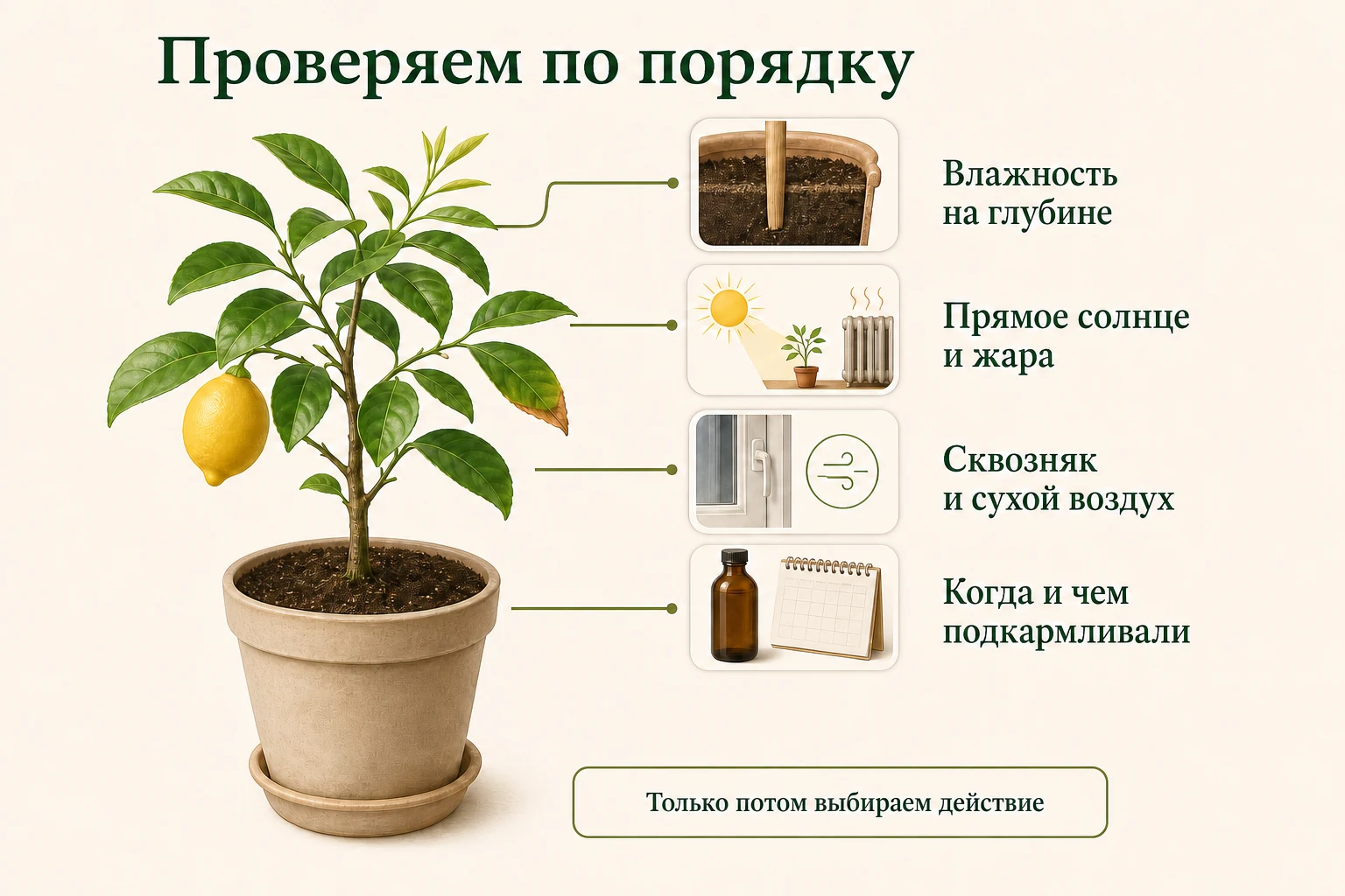 До лечения сухих краёв проверяют глубинную влажность, солнце, жар, воздух, сквозняки и историю подкормок.
