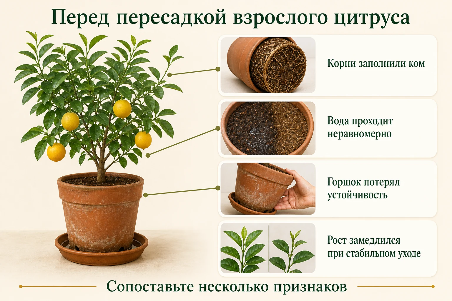 Четыре признака, которые проверяют перед пересадкой взрослого цитруса.