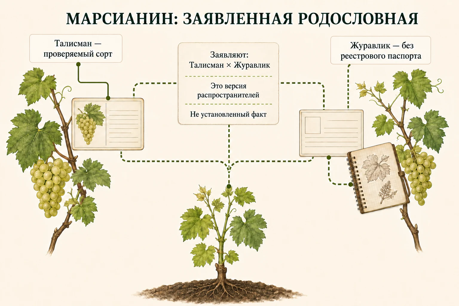 Пунктирная родословная Марсианина: проверяемый Талисман и незарегистрированный Журавлик как версия распространителей.