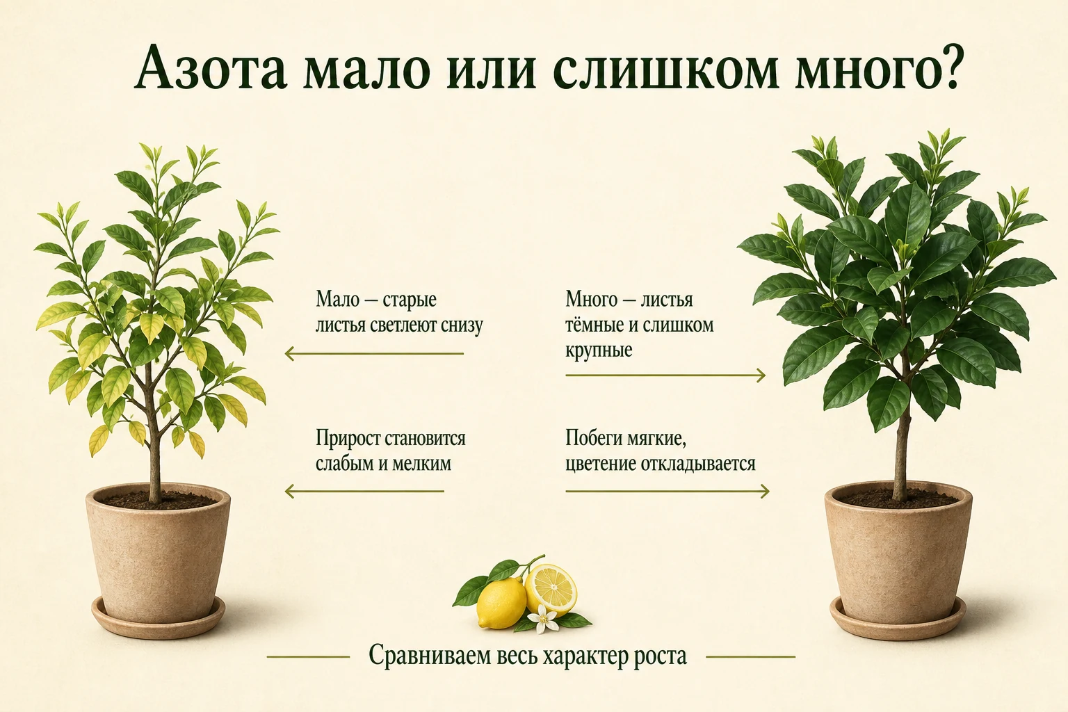 Азота мало или слишком много: наглядная схема для комнатных цитрусов