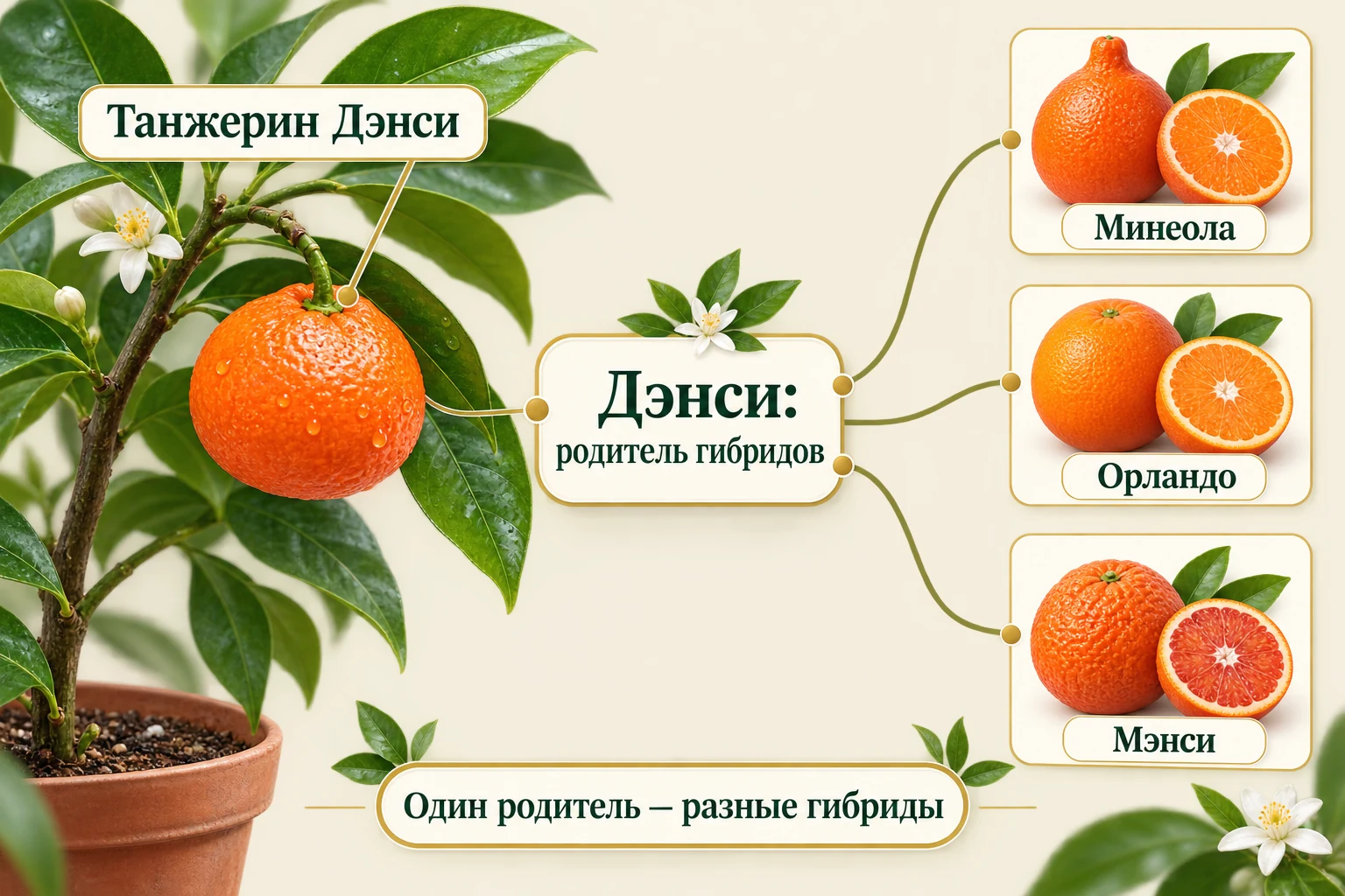 Схема роли танжерина Дэнси как одного из родителей Минеолы, Орландо и Мэнси.