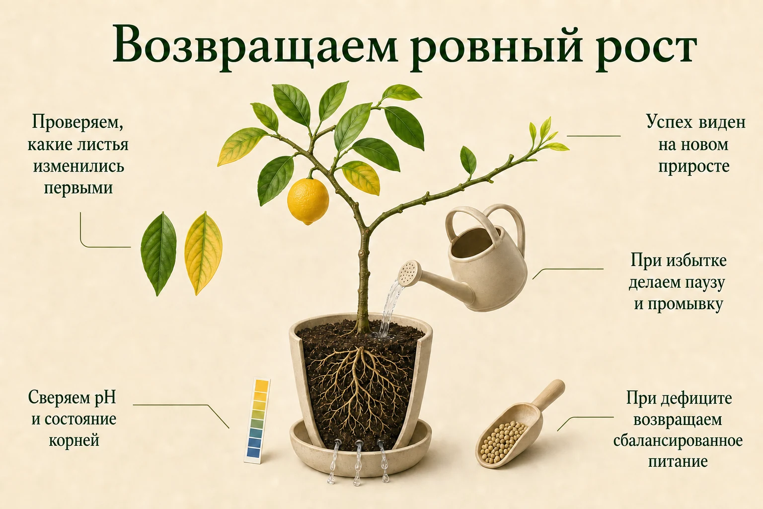 Возвращаем ровный рост: наглядная схема для комнатных цитрусов