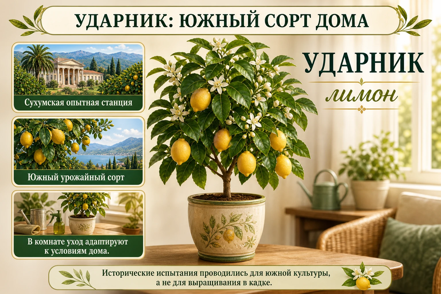 Матрица данных по лимону Ударник: подтверждённый южный сорт Сухумской станции и отсутствие исходных кадочных испытаний.