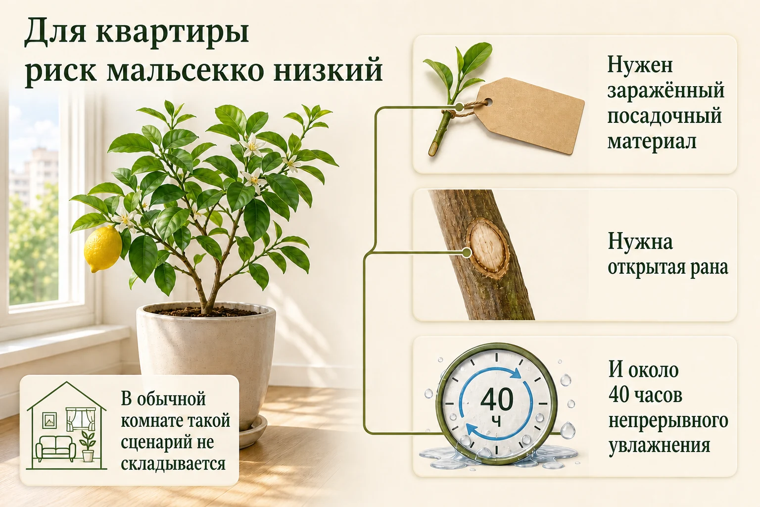 Комнатный лимон и три условия, необходимые для сценария заражения мальсекко.