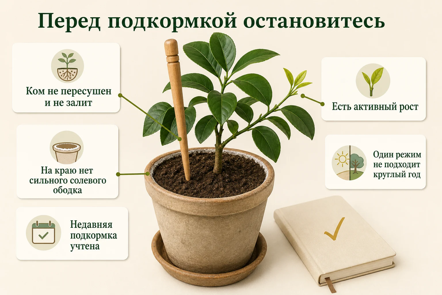 Стоп-проверка перед сезонной подкормкой цитруса: ком, соли, активный рост и история изменений.