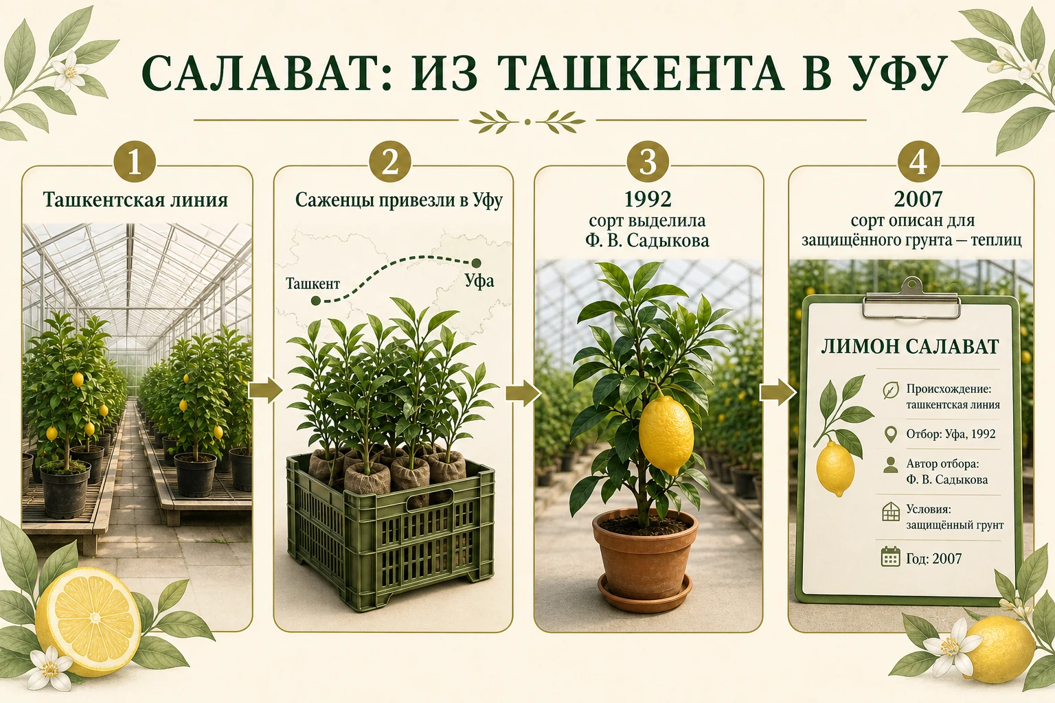 Путь сорта Салават от ташкентской линии через уфимский отбор 1992 года к допуску для защищённого грунта.