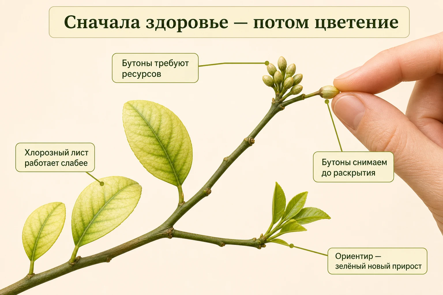У хлорозного Мейера закрытые бутоны снимают до раскрытия, чтобы направить ресурсы на здоровье и оценивать зелёный новый прирост.
