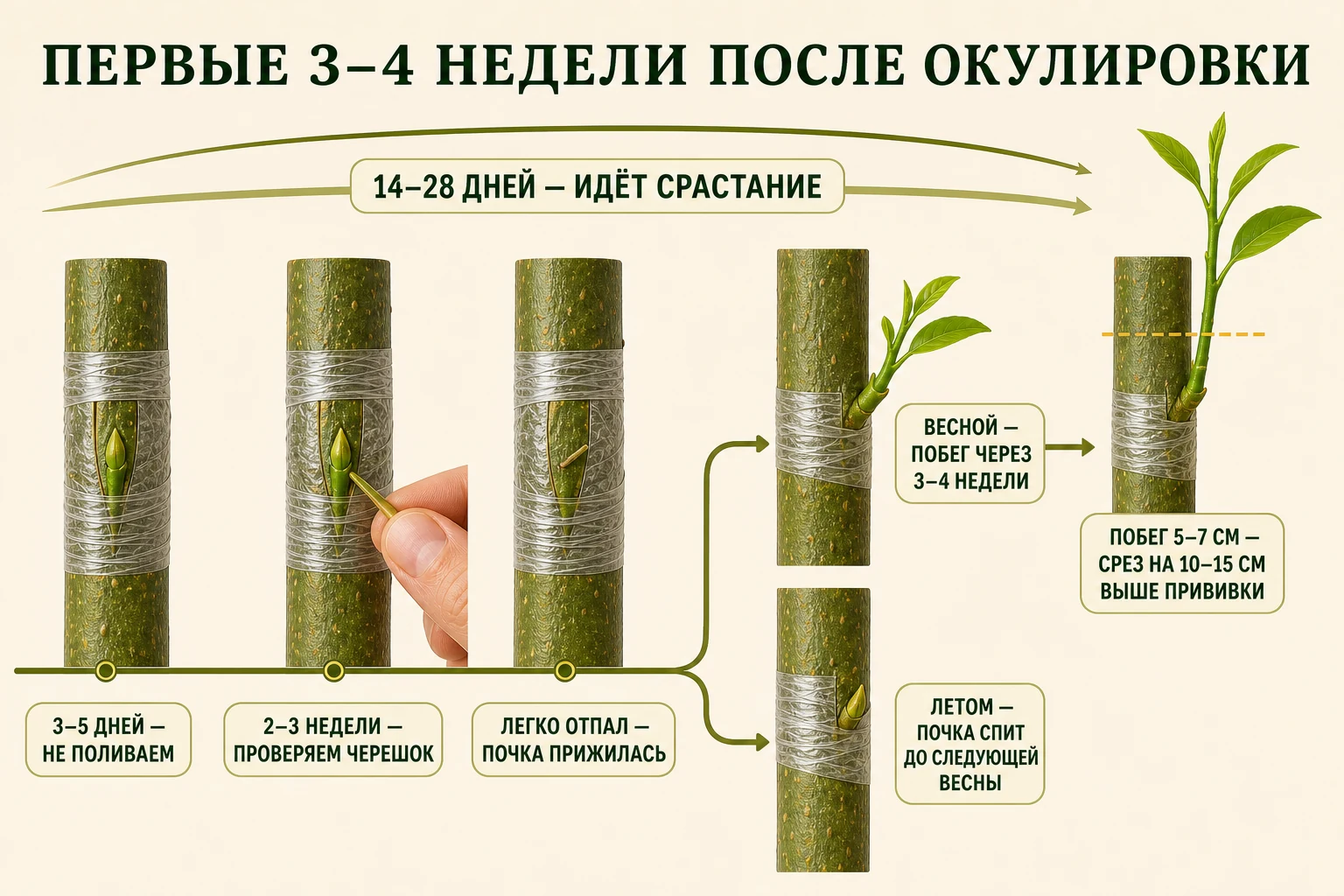 Сроки ухода и проверки приживаемости почки в первые недели после окулировки цитруса