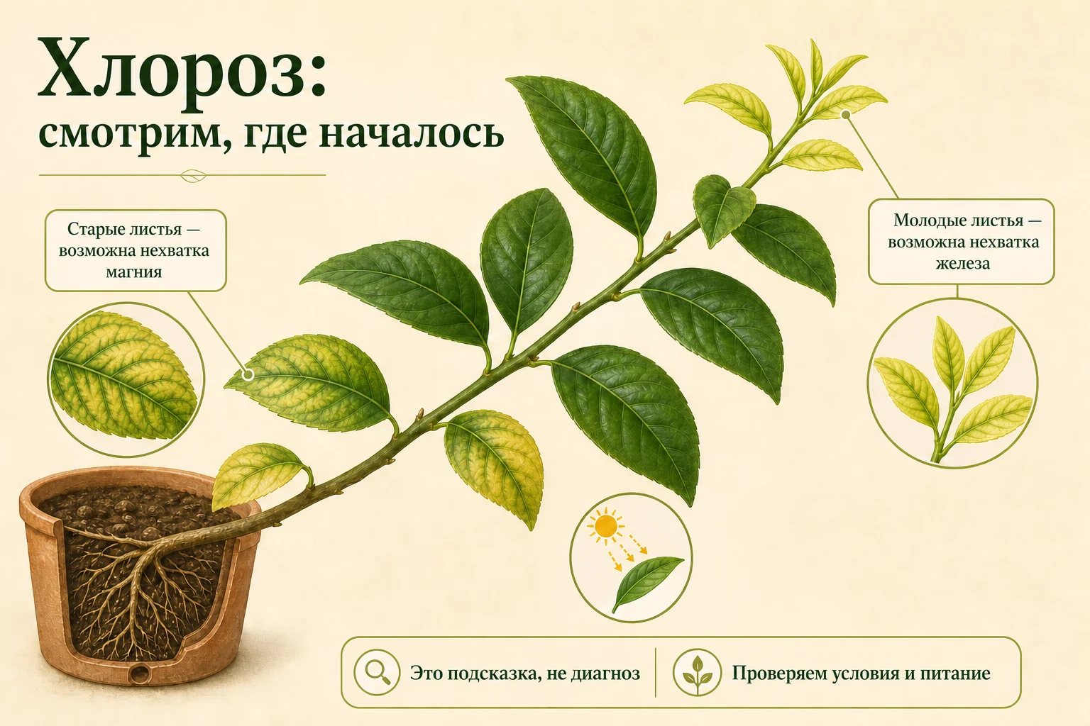 Возраст листьев как подсказка при хлорозе цитруса