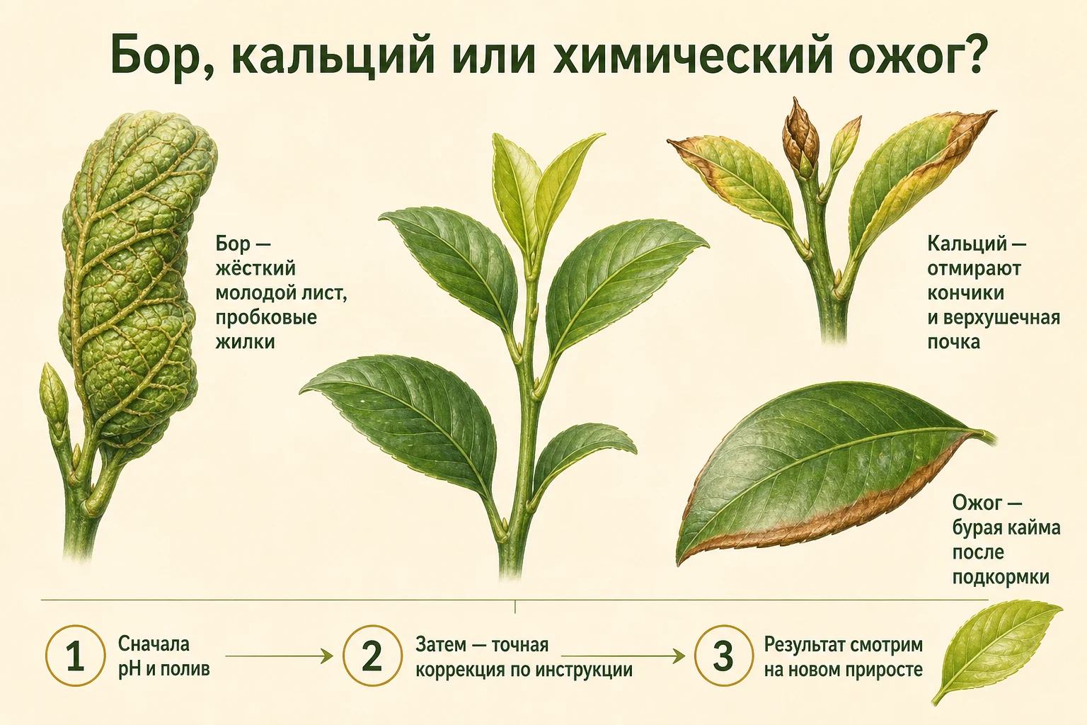 Как отличить дефицит бора и кальция от химического ожога листьев лимона