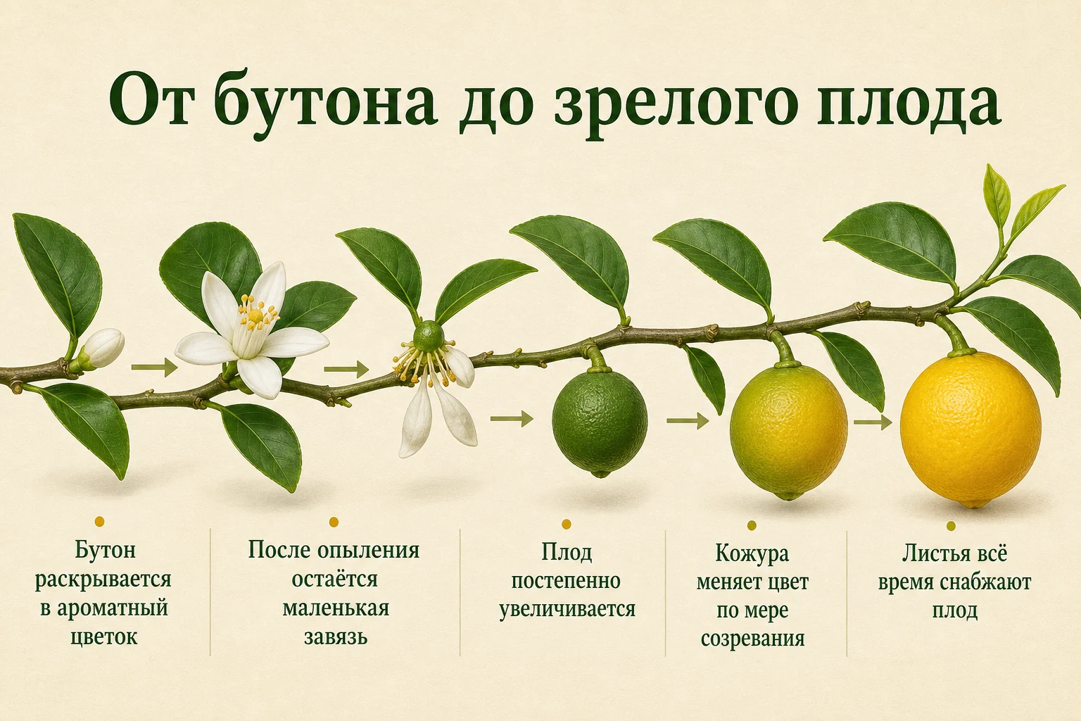 От бутона до зрелого плода: наглядная схема для комнатных цитрусов