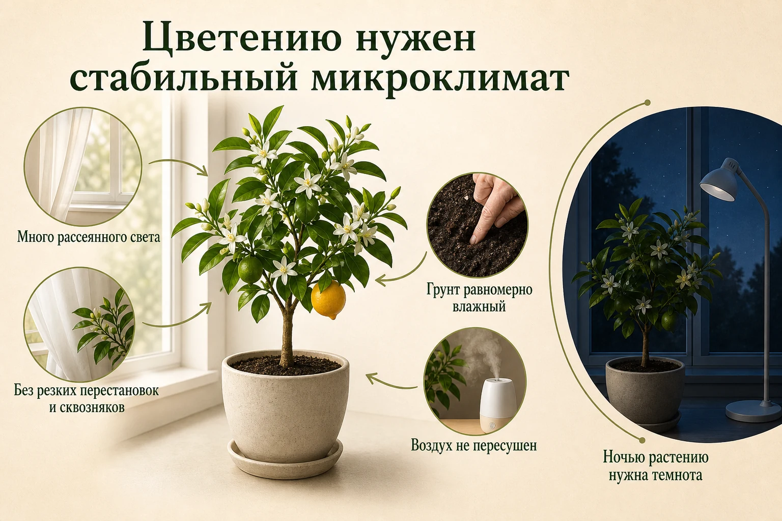 Стабильный микроклимат во время цветения: наглядная схема для комнатных цитрусов