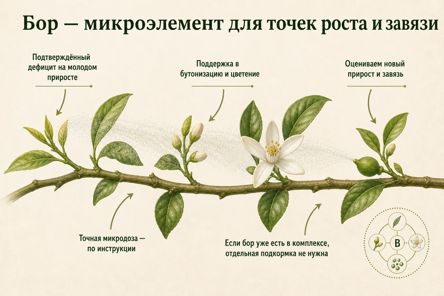 Роль бора для молодой точки роста бутонов цветка и завязи комнатного цитруса