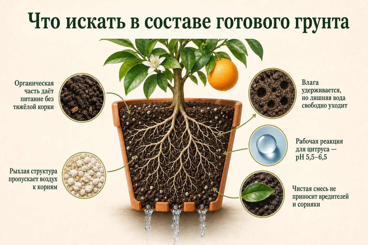 Свойства качественного готового грунта для корней комнатного цитруса