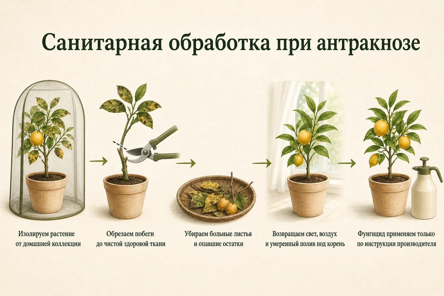 Пошаговая санитарная обработка цитруса при антракнозе