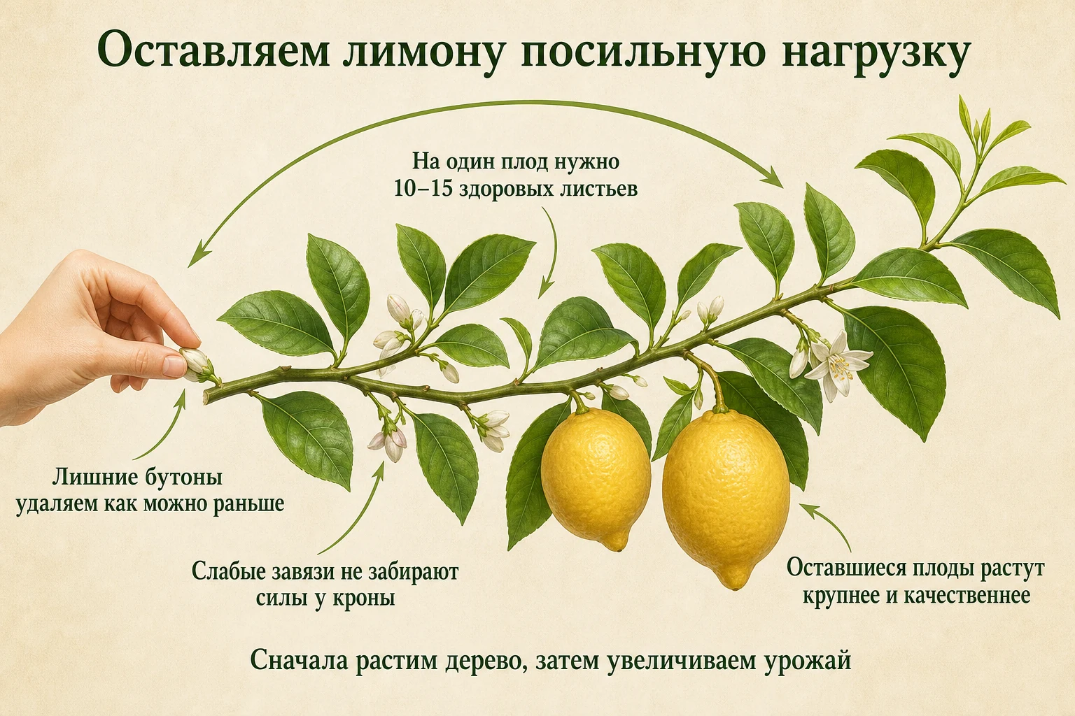 Нормирование завязей по числу здоровых листьев комнатного лимона