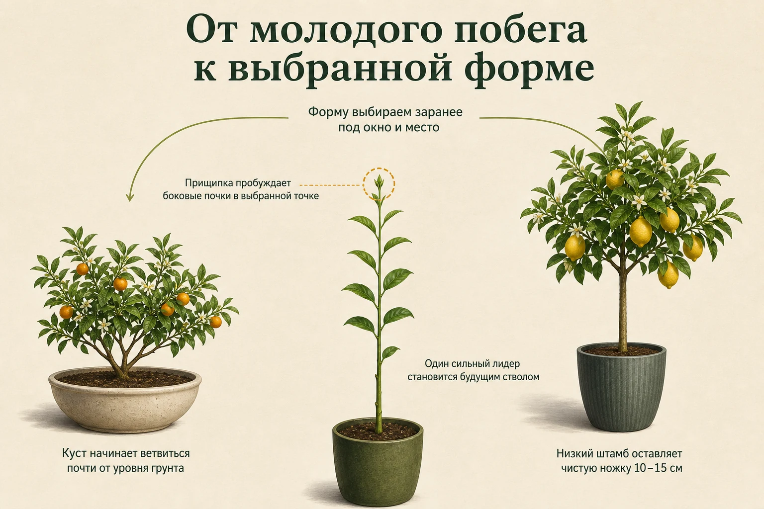Выбор между кустовой формой и низким штамбом молодого цитруса
