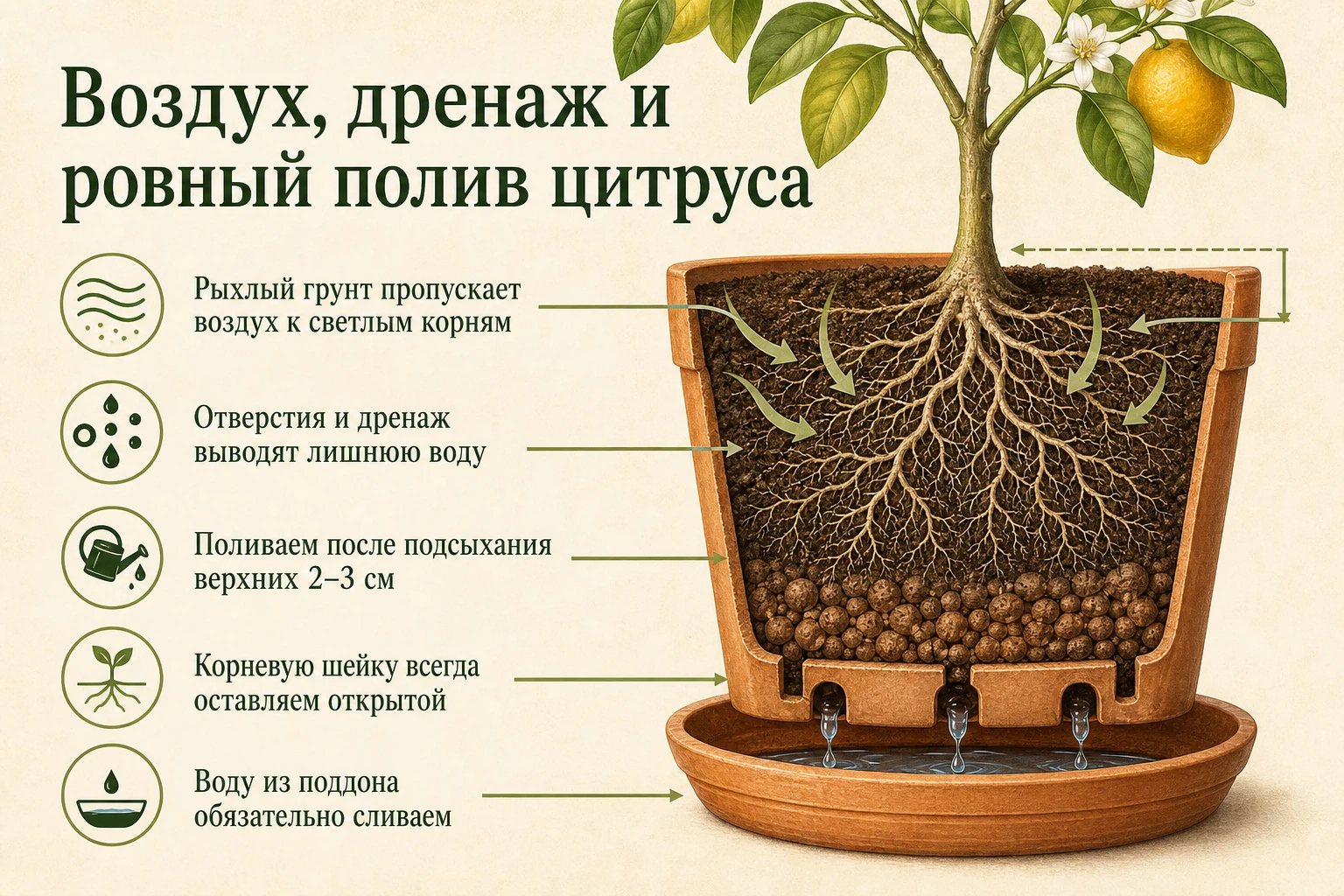 Профилактика корневых гнилей с помощью рыхлого грунта, дренажа и правильного полива