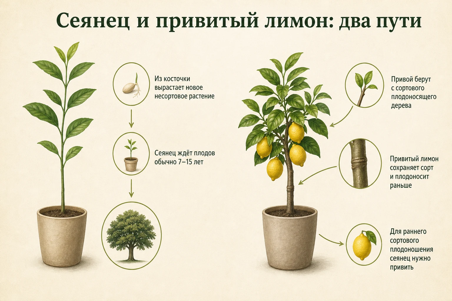 Сравнение сеянца из косточки и сортового привитого лимона