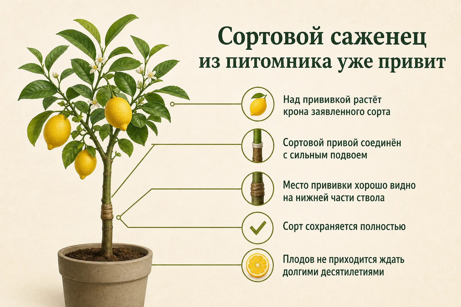 Сортовой саженец лимона из питомника с уже выполненной прививкой