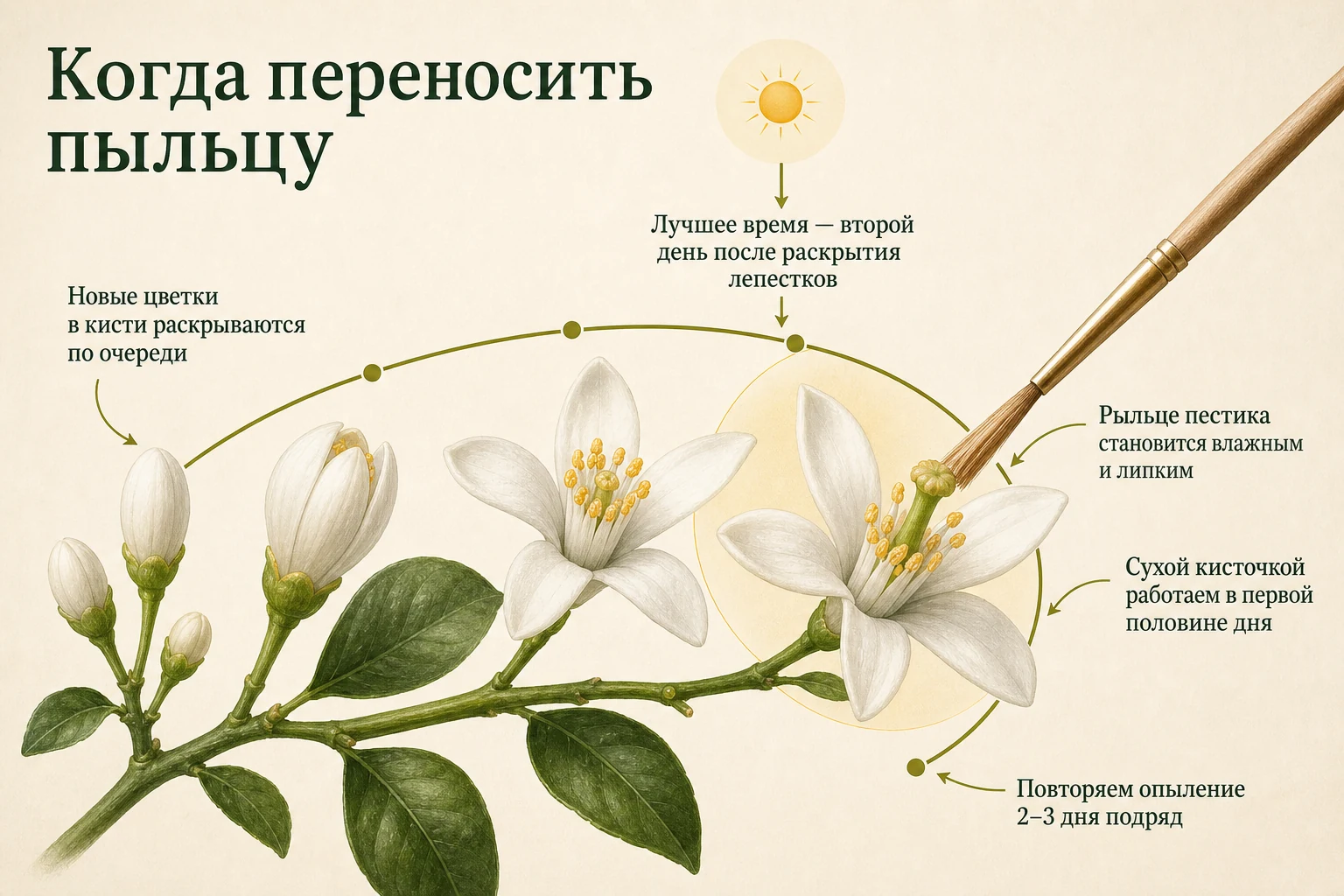 Оптимальный момент и повтор ручного опыления цветков лимона