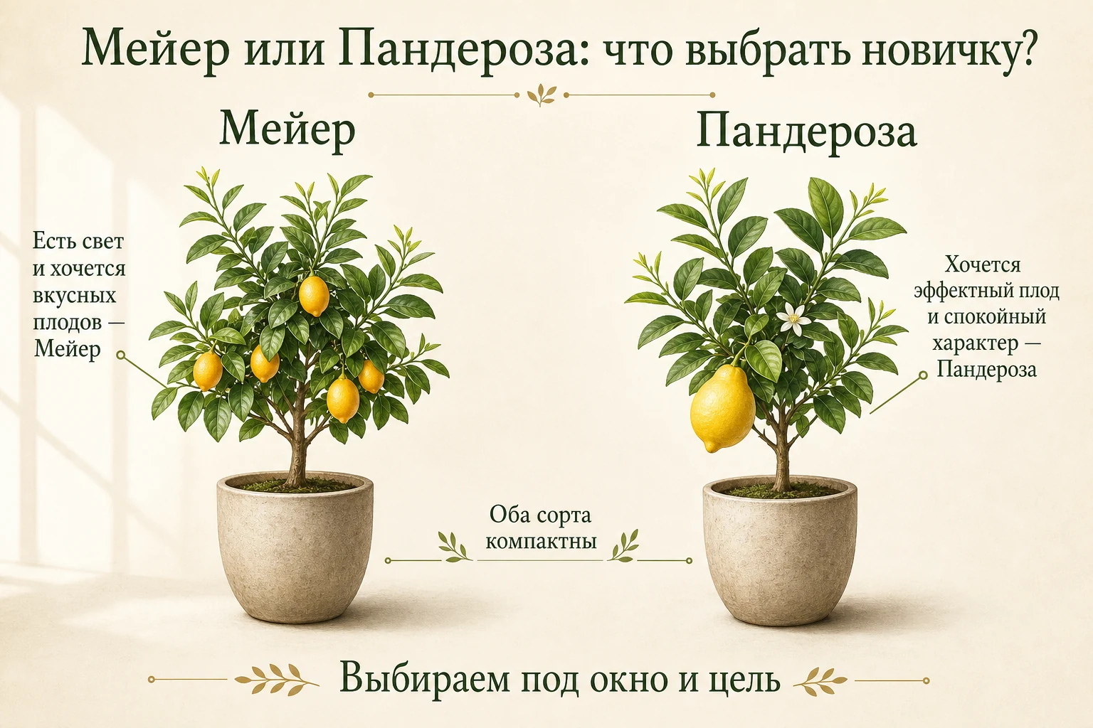 Сравнение плодоносящего лимона Мейера и Пандерозы для начинающего