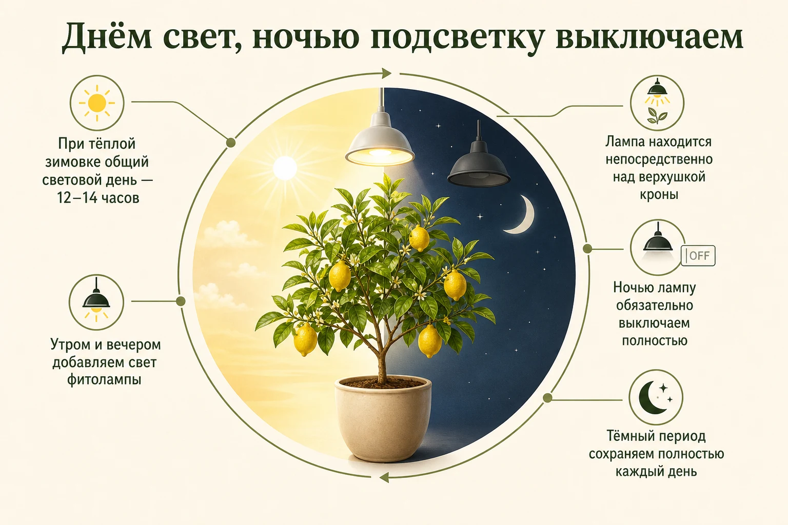 Суточный режим досветки лимона с обязательным выключением лампы ночью