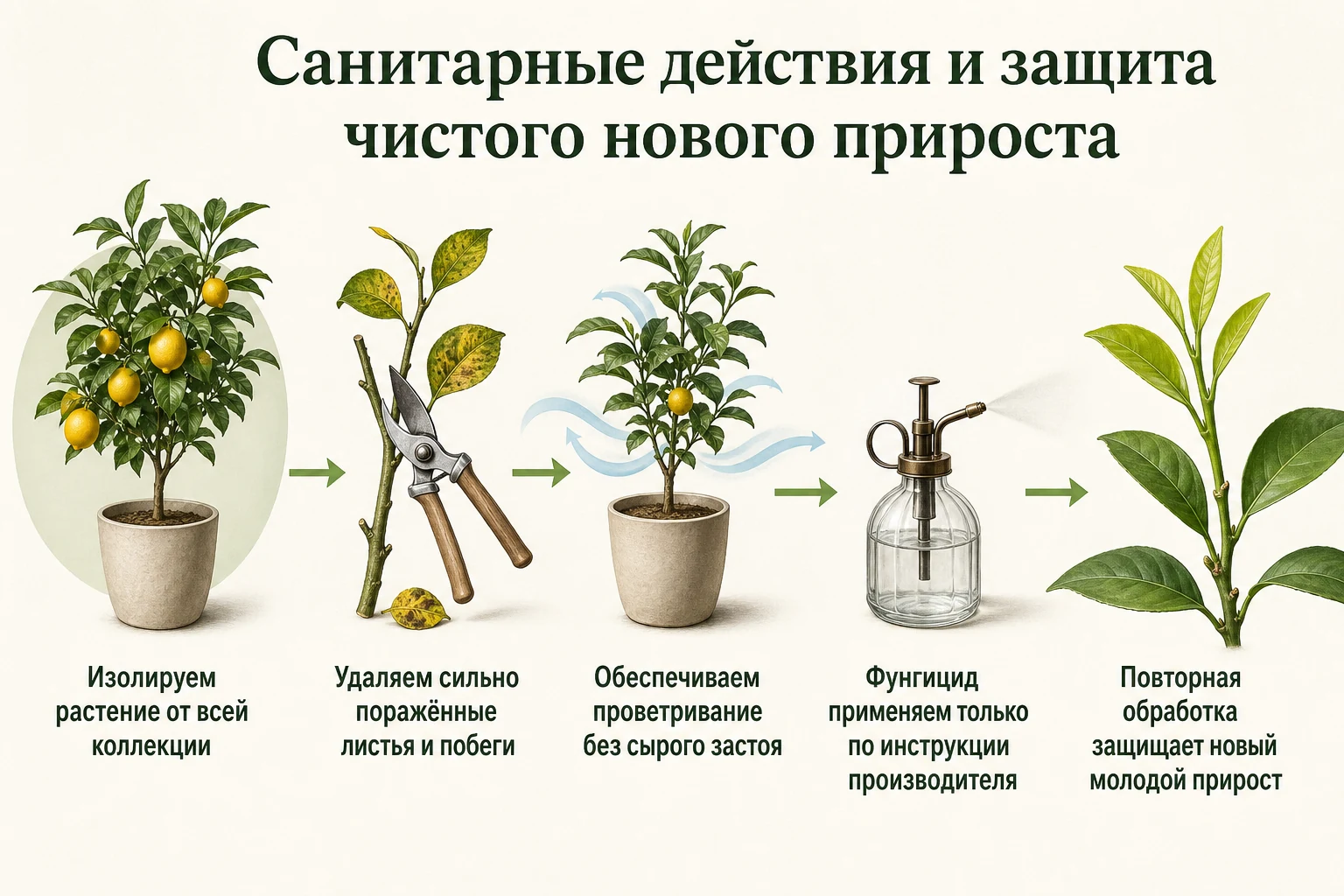Последовательность санитарных действий при парше и защита нового прироста цитруса