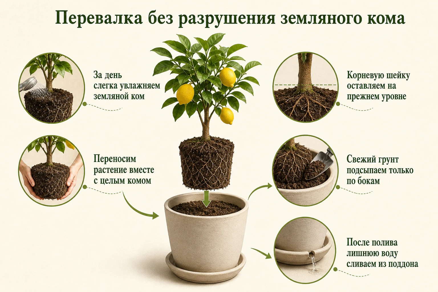 Перевалка лимона с сохранением целого земляного кома