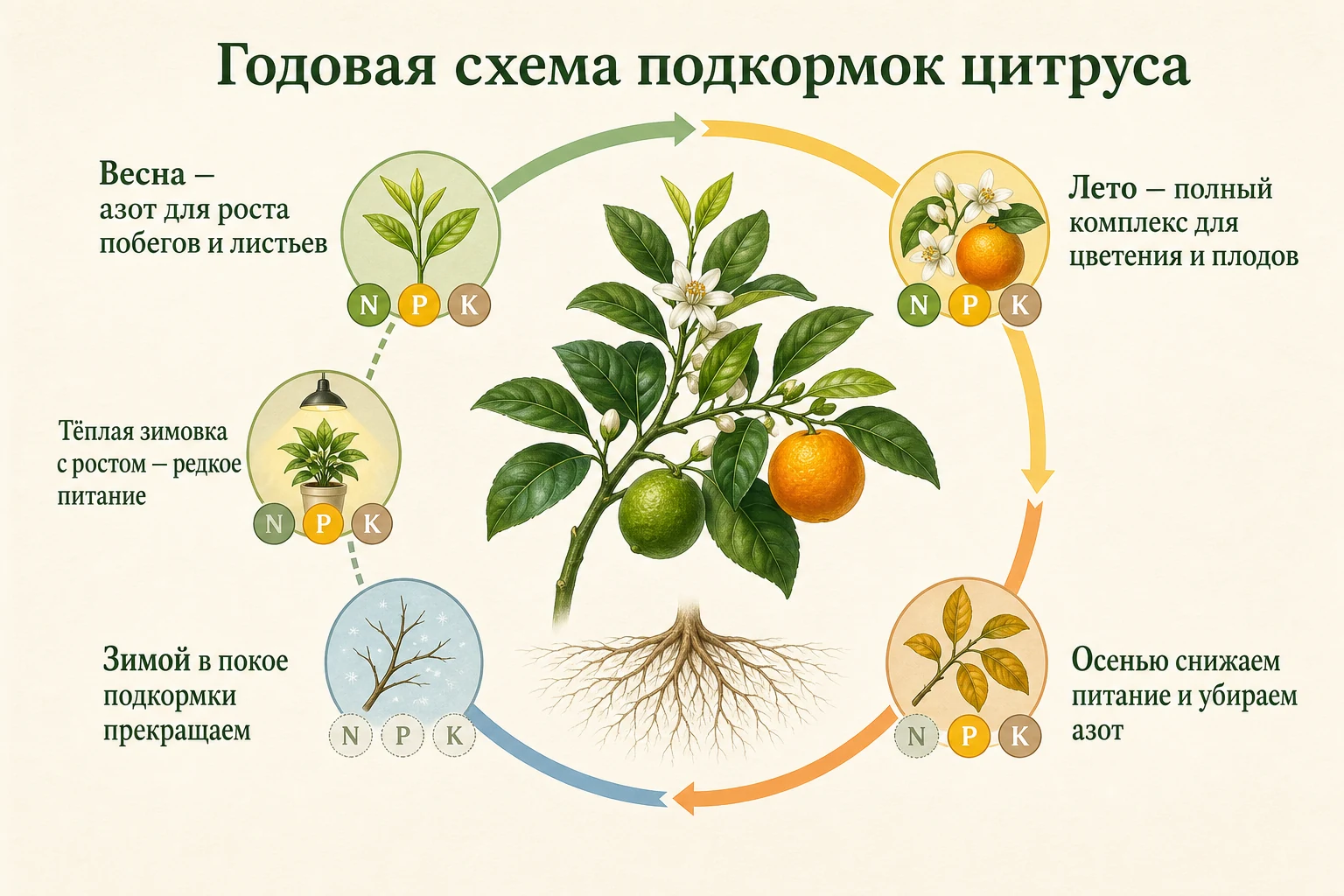 Сезонная схема подкормок комнатного цитруса в течение года
