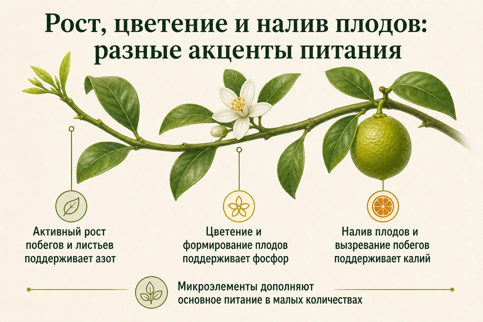 Роль азота, фосфора, калия и микроэлементов в развитии цитруса