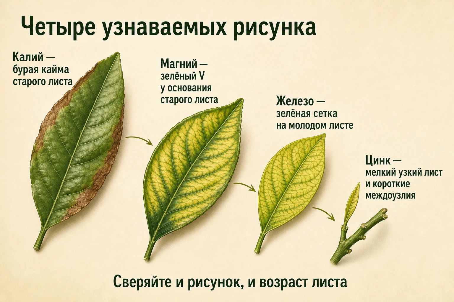 Признаки дефицита калия, магния, железа и цинка на листьях комнатного лимона