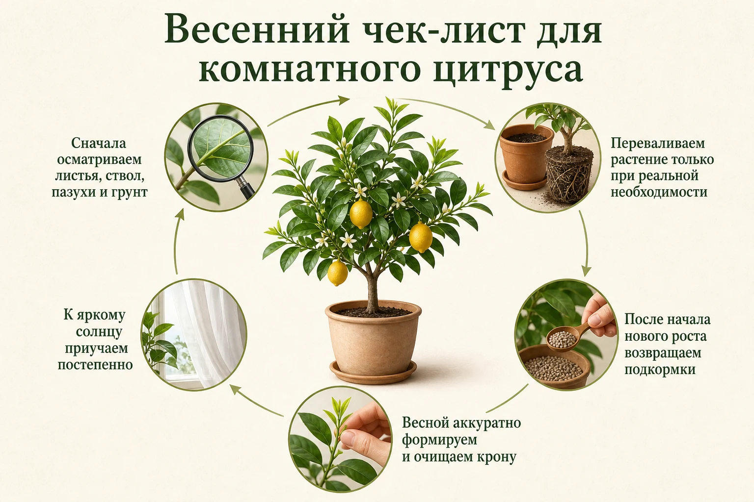 Весенний чек-лист осмотра, перевалки, подкормки и формировки цитруса