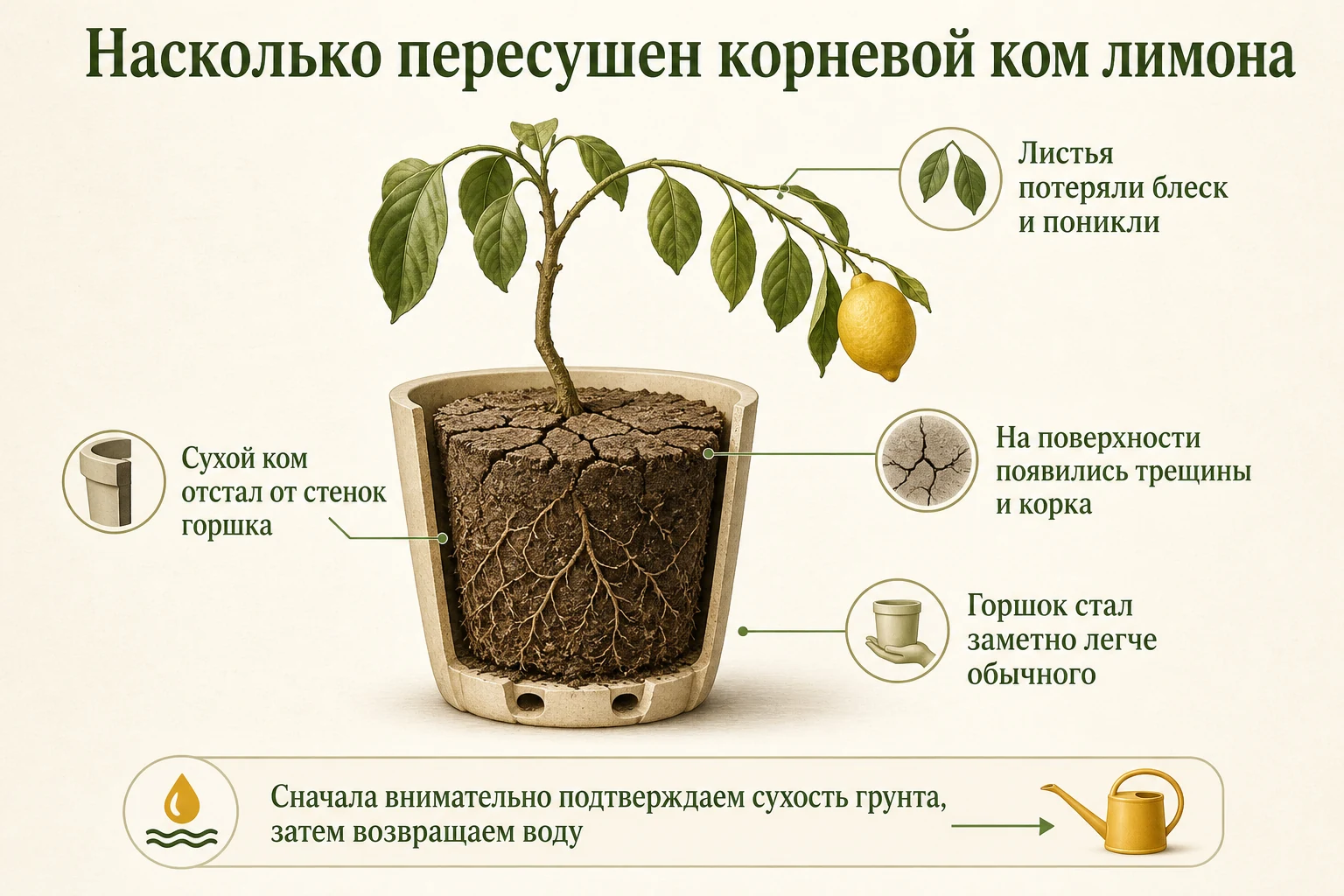 Признаки пересушенного корневого кома у комнатного лимона
