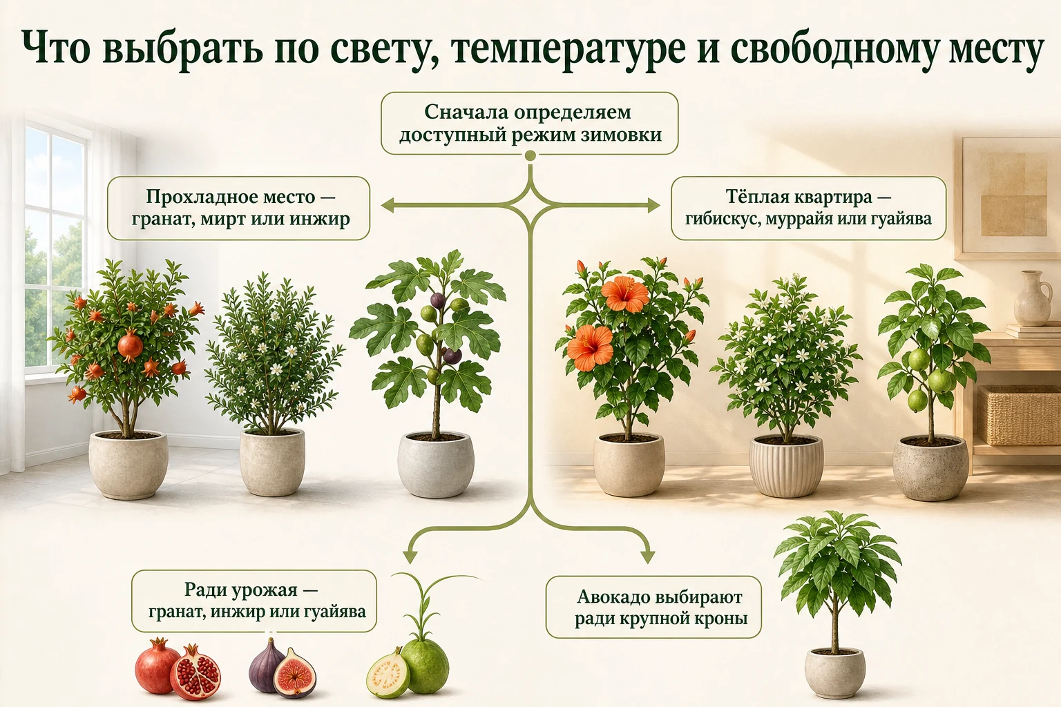 Выбор субтропического растения для дома по зимовке, свету, месту и цели