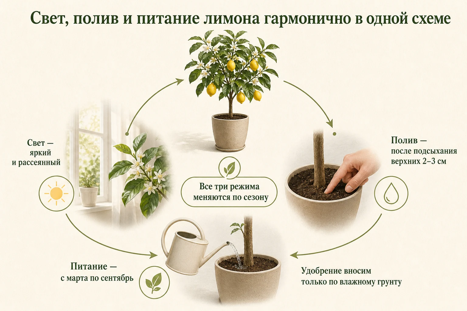 Связь света, полива и сезонного питания комнатного лимона