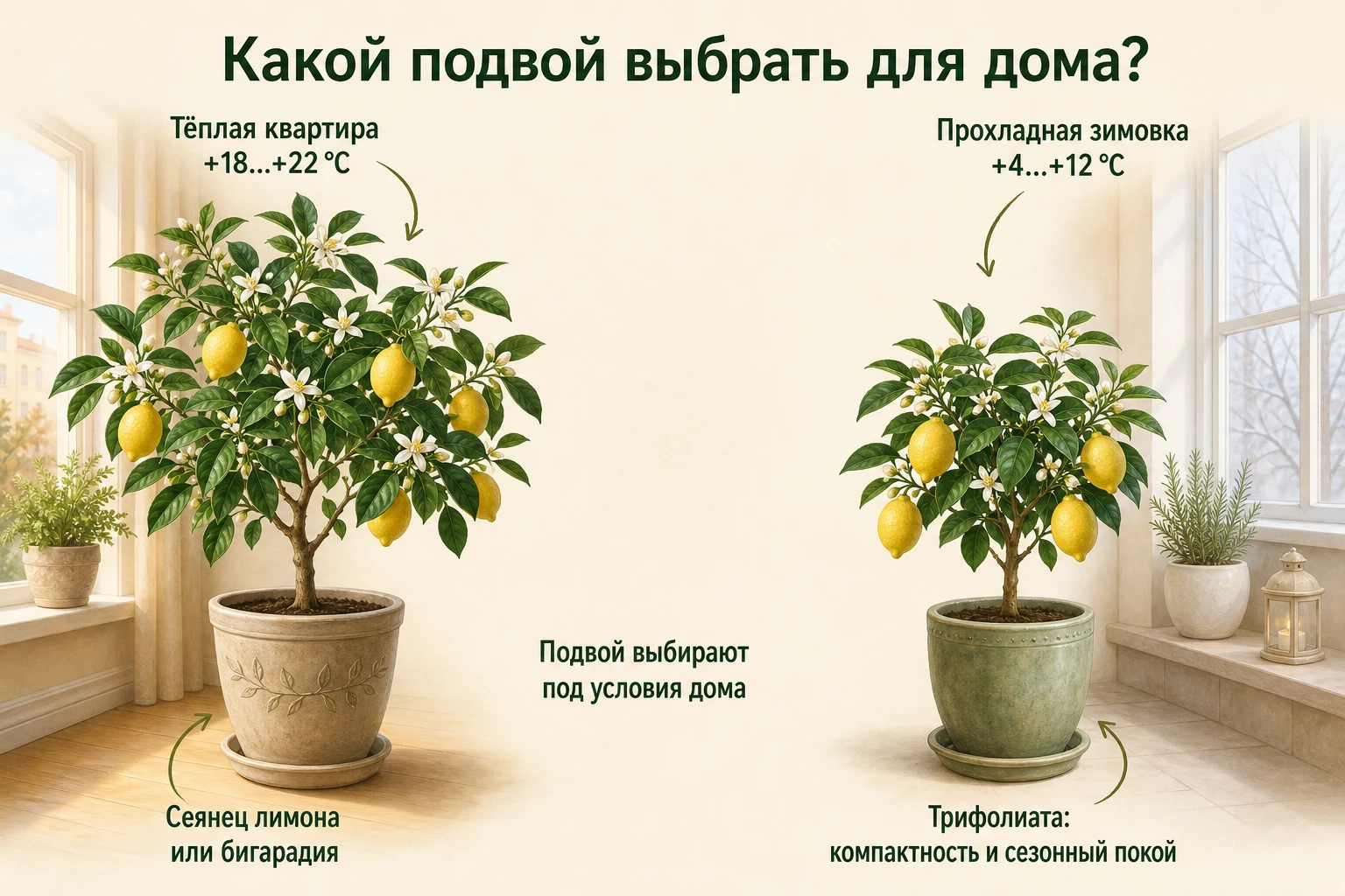 Выбор подвоя цитруса для тёплой квартиры и прохладной зимовки