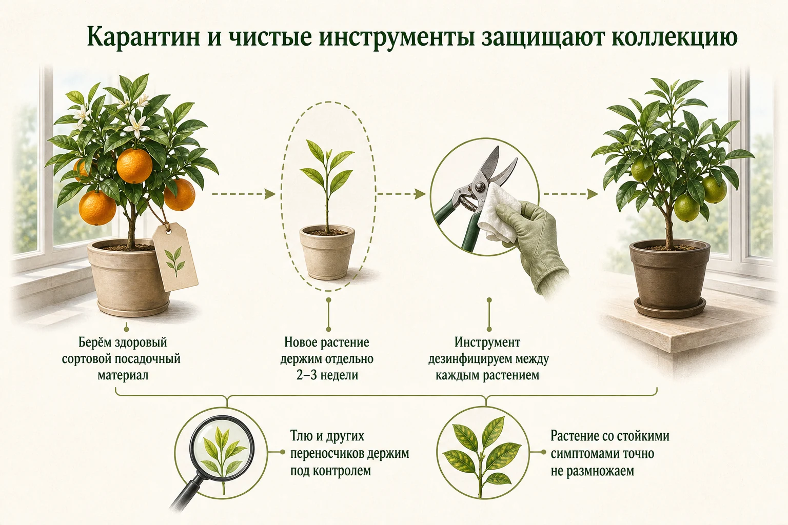 Карантин новых цитрусов и дезинфекция инструментов для защиты коллекции