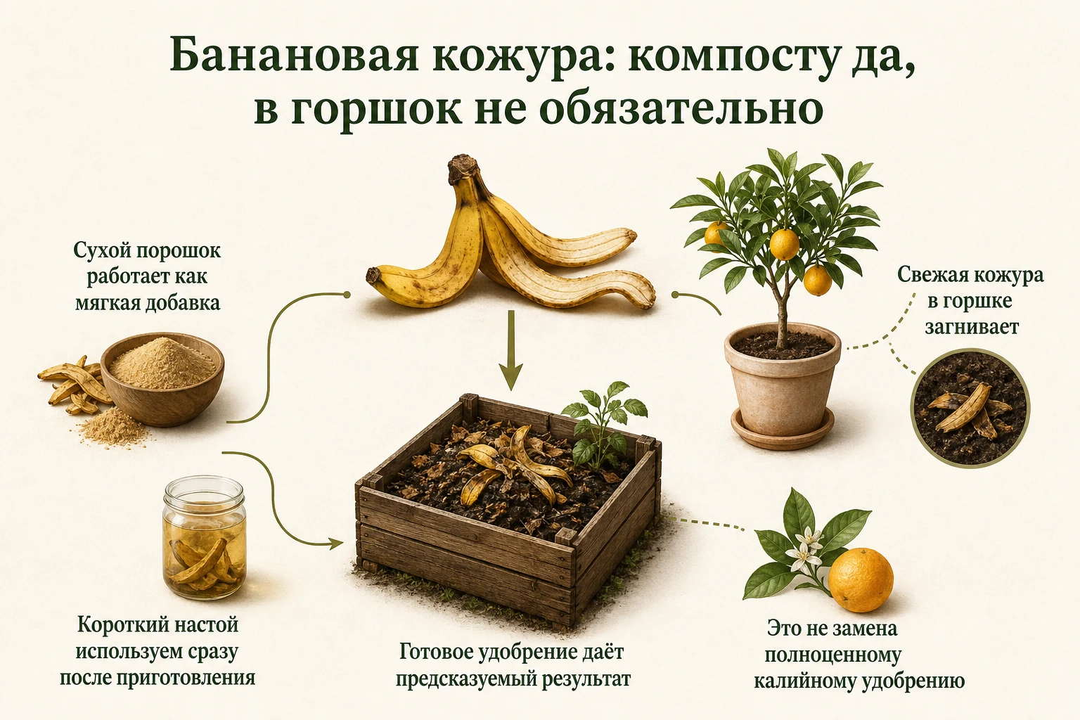 Разумные способы использования банановой кожуры рядом с цитрусом без закапывания свежих кусков